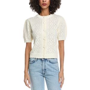 Reveriee Womens Pointelle Knit Cardigan, White